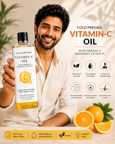 Image of Coco Crush Cold Pressed Vitamin C Body Massage Oil for Men | Skin Brightening & Tan Removal | Orange & Bergamot | Collagen Boost | Face Body & Hair | Mineral Oil Free | 50ml