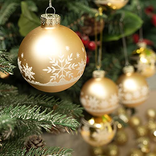 Costyleen Christmas Decoration Colorful Glass Balls Ornaments Set Festival Home Party Decors Xmas Tree Hanging Pendant Snowflake Printing 9Pc Gold 2.7In #TOP2
