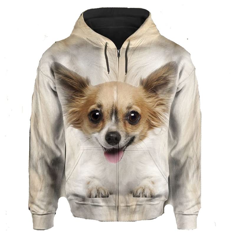 Sweat à capuche chihuahua impression 3D gris 5XL confortable et chaud