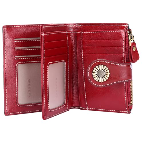 1PC Small Wallets Woman Portable Leather RFID Blocking Wallet Red with Slots & Zipper Coin Pocket for Women4