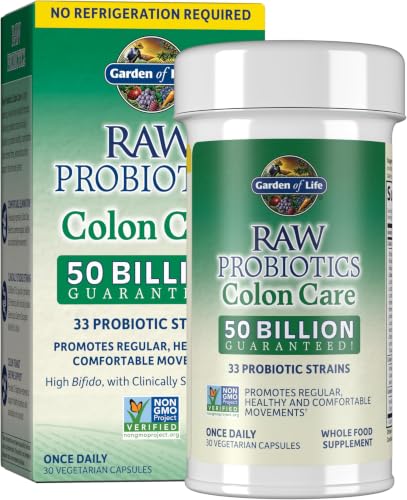 Image of Garden of Life Probiotics for Women & Men-Raw Probiotics Colon Care 50 Billion CFU and Enzymes, Shelf Stable Once Daily Acidophilus Probiotic for Regularity & Immune Health, 30 Capsules(Pack of 6)