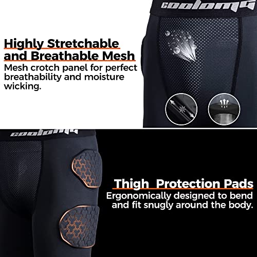 Coolomg Youth Boys 7-Pads Football Girdle Padded Capri Leggings With Integrated Hip, Tailbone, Thigh And Knee Pads For Football Rugby Softball Basketball Black M #TOP5