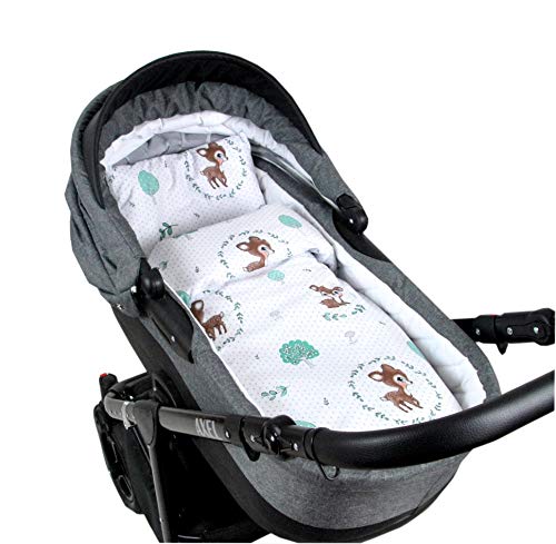 Babylux 2 TLG. Set Bezug für Kinderwagen Stubenwagen oder Wiege Garnitur Bettwäsche Kissen Decke 60 x 78 cm (120. Wald REH)