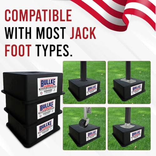 Image of BULLKE Square Trailer Jack Blocks 5-Pack, USA-Made Heavy Duty RV Leveling Blocks, Stabilizing Jack Pads for Camper, 5th Wheel, Tongue Jack, Post Jack, Foot Jack & Scissor Jack, Recycled Plastic