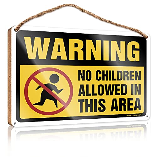 Hello Door Sign Warning No Children Allowed in This Areaサイン ハンギング木製飾り額装飾ウェルカムドアサインフロントドア用(サイズ:23X35CM)