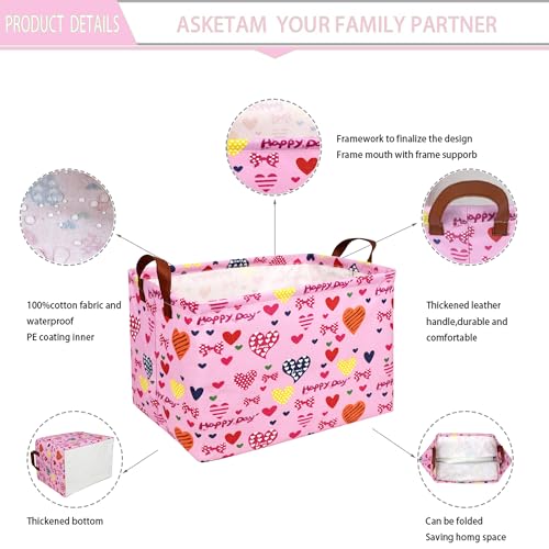 Image of Valentine's Day Basket Gift for Empty Cute Heart Large Storage Bin for Kid and Baby Room Decor (Happy Day Love)