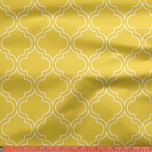 Image of Encasa XO Printed Satin Fabric by Meter - Trellis Yellow, 58 Inch Width (147 cm), Soft Polyester Cloth for Curtains, Cushion Covers, Dresses, Kurtis, Crafts, Craft Sewing & Home Decor