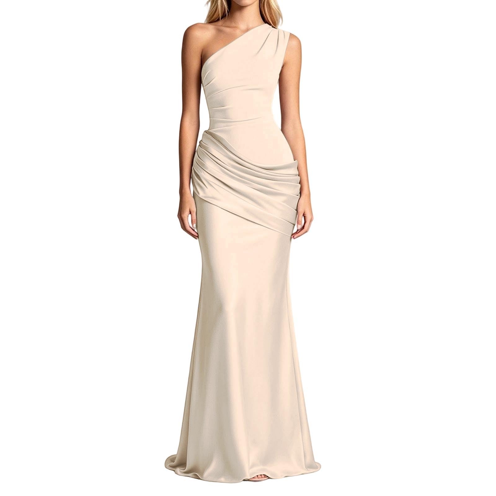 Générique Robe de Soirée Longue Asymétrique à Épaules Élégante Robes Bodycon sans Manches Maxirobes pour Un Bal de Prom Mariage Demoiselle Couleur Unie Robes Cocktail Formelle Party