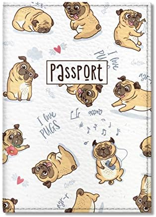 Quttie, Passport Cover for Kids, Women and Men, Travel Passport Holder (I Love Pugs)