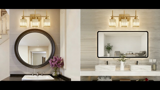 Image of Torondo Modern Crystal Bathroom Vanity Light 3-Light Brushed Gold Bathroom Light Fixtures Over Mirror Brushed Gold Vanity Lighting Fixtures Square Shade Brass Wall Sconce (Bulbs Not Include)