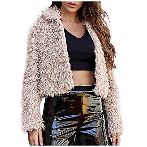 ATRISE Women Faux Fur Jacket,Short Coat Fashion Lapel Solid Color Lamb Hair Keep Warm Short Jacket,Warm Outwear Cardigans Khaki