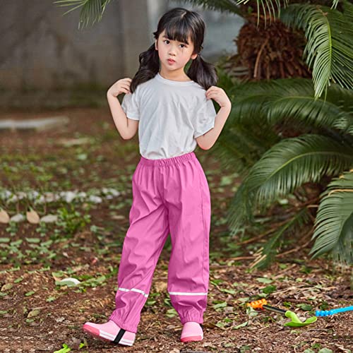 RNTOP Kids Water-Proof Rain Pants Toddler Boys Girls Reflective Rain Trousers Mud Dirty Proof Rain (Hot Pink, 7-8 Years)