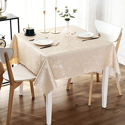 Image of Smiry Square Table Cloth, Waterproof Heavy Duty Vinyl Tablecloths, Wipeable Washable Table Cover for Kitchen and Dining Room (Beige, 54 inch X 54 inch)