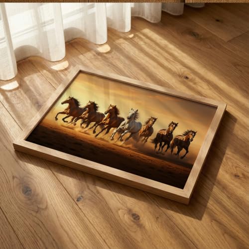 Image of Suneree 7 Horse Vastu Wall Painting (Landscape Collection) (Natural, Design 04, 13x19 Inch)