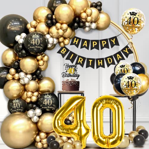 Dargds Decoration Anniversaire 40 ans,40 Ans Décorations Anniversaire Femme Homme,Deco Anniversaire 40 ans Or Noir,Arche Ballon 40 ans Anniversaire Kit Ballon et bannière Joyeux Anniversaire