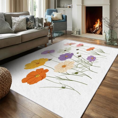 Tapis fleuri champêtre moderne 180x240 blanc lavable grand salon - 2