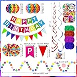Pre-Strung Colorful Happy Birthday Banner Paper Triangle Flag Bunting Circle Confetti Dots Hanging Garland And Honeycomb Ball Swirl Streamers for Birthday Baby Shower Party Decoration - Image 4