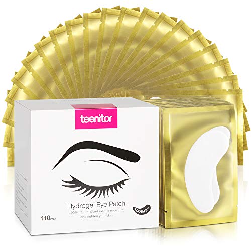 110 Pairs Lash Under Eye Pads, Teenitor Eyelash Extension Gel Pads, Lint Free Lash Extension Eye Gel Patches Golden
