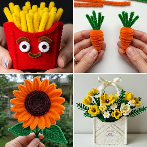 Image of Caydo 300 Pieces Yellow Orange Pipe Cleaners for Flowers Making, Thick Fluffy Chenille Stems for Kids Creative Arts & Crafts and Home Decorations