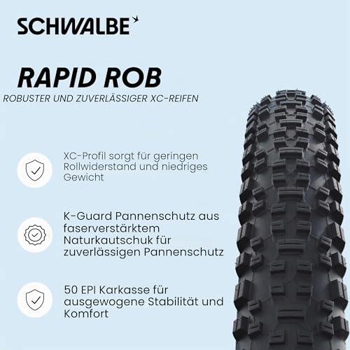 Schwalbe Rapid Rob MTB Fahrradreifen – 26/27.5/29 Zoll – XC-Profil, K-Guard Pannenschutz – Hinterradreifen Mountainbike… – Ansicht 2