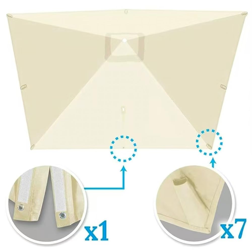 Parasol déporté carré à 8 baleines, toile de rechange for parasol de piscine, 2,4 x 2,4 m, toile de rechange anti-UV for parasol de jardin et terrasse(Gray,Single top 2.5m(8'))