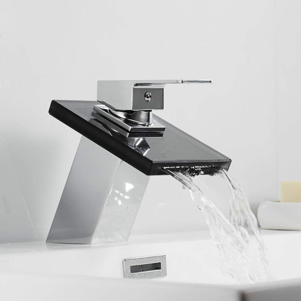Modern Bathroom Faucet with Glass Waterfall, Brass Sink Mixer Tap, Stylish Design for Upgraded Bath Experience