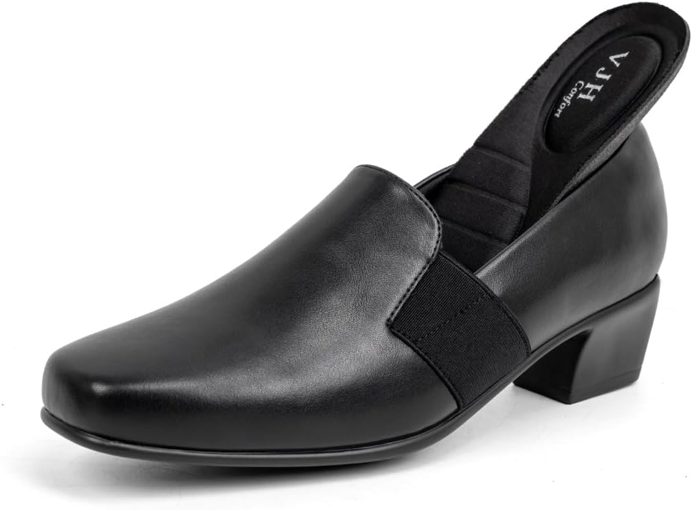 VJH confort Women's Dress Pumps Chunky Heel Loafers Slip On Square Toe Comfortable Work Shoes Lightweight