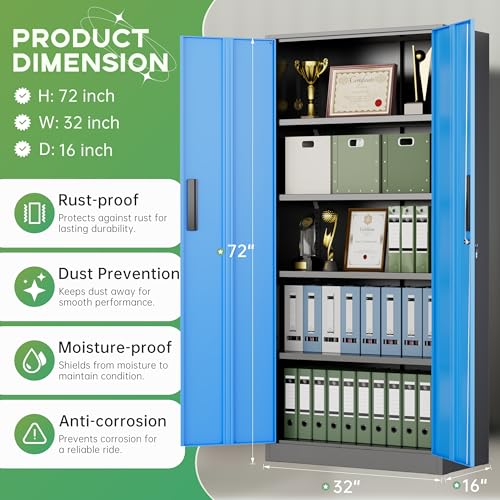Image of INTERGREAT Metal Storage Cabinet,72 inch Steel Lockable File Cabinet with Locking Doors and Adjustable Shelves,Locking Tool Cabinets for Office,Home,Garage,Gym,School (Black Blue)