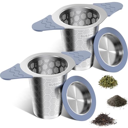 CTIANWXY 2PCS Tea Infuser for Loose Leaf Tea,18/8 Stainless Steel Tea Infuser with Heat Proof Silicone Handles,Extra Fine Mesh Tea Strainers Filter Fine Tea Leaves Effectively,Fits TeaPots/Mugs