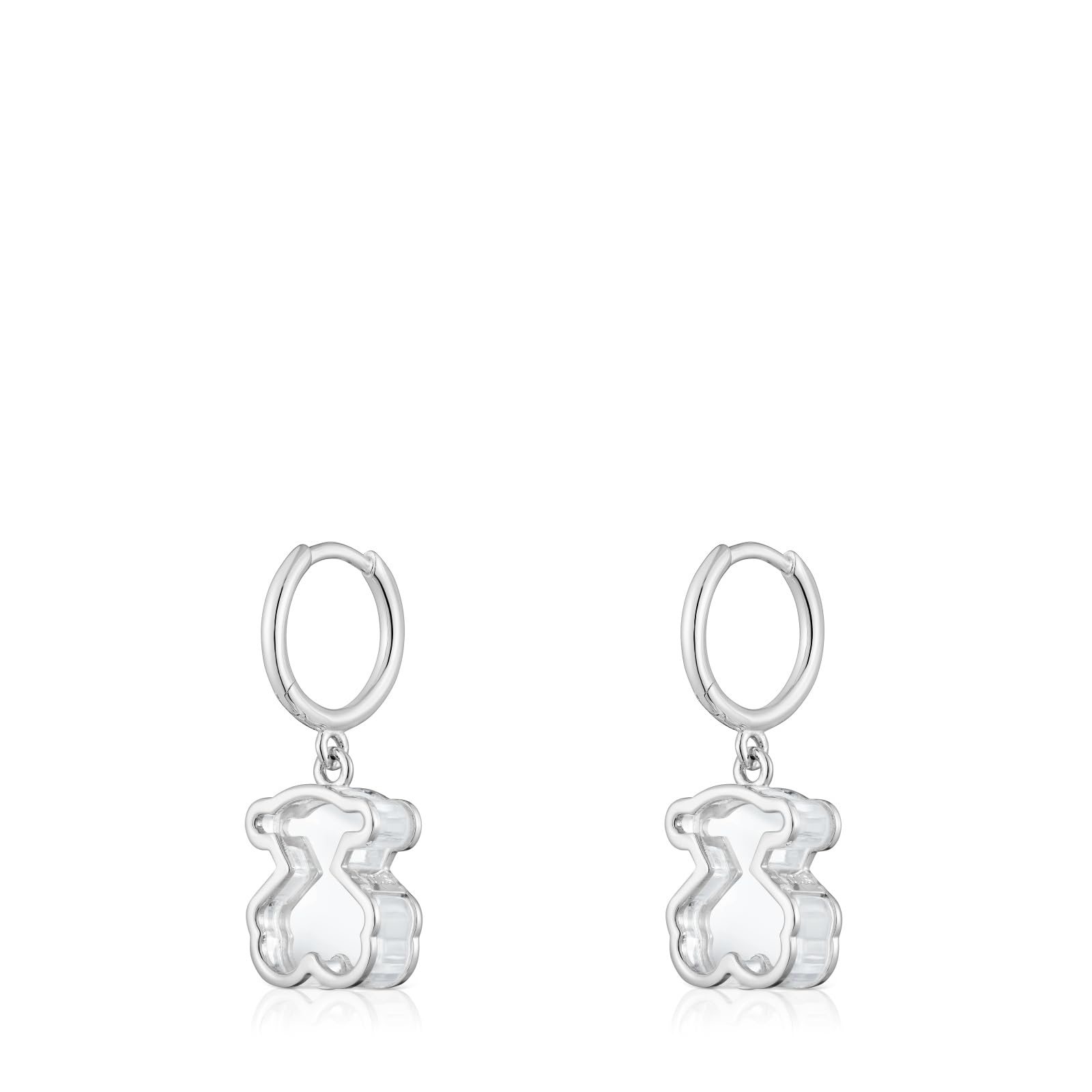 TOUS Pendientes de Aro para Mujer de Plata de Primera Ley y Metacrilato Blanco, Colección Galaxy