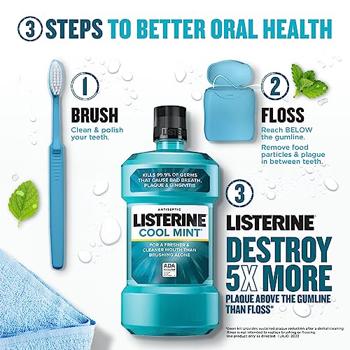 Listerine Cool Mint Antiseptic Mouthwash, Daily Oral Rinse Kills 99 of
