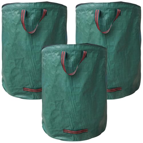 NGOSUET 3 Stück Laubsack 120l mit Deckel, Polypropylen Gartensack Stabil, Gartenabfallsack mit Reißverschluss Deckel, Laubsäcke Garten für Laub, Gras, Gartenabfälle, Grün, 45x76cm