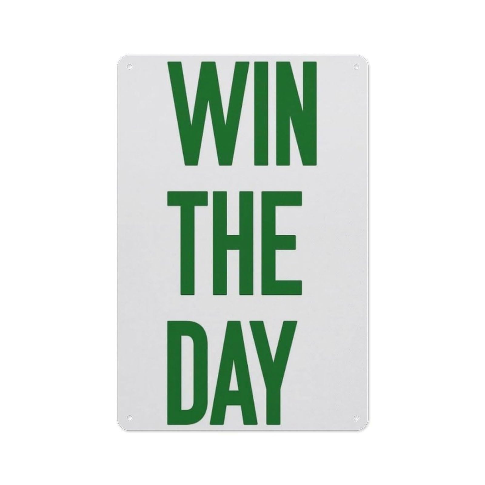 MCQWOMFQAK Win The Day Motivational Office Decor Daily Goal Success Quote On Vintage Metal Sign For Workplace Or Home Office Wall Art 8 X 12 in