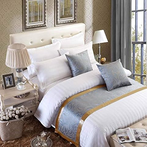 OSVINO Jacquard Bed Scarf Luxury Microfiber Bedding Protector Slipcover Smooth Comfort Bedroom Guestroom Inn Decor, Golden 240X50cm for 180cm Bed Cover