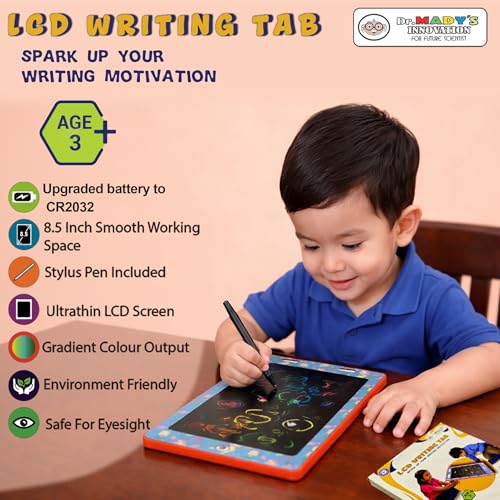 Image of Dr. MADY'S LCD Writing Tablet 8.5-Inch (3-Color Screen) | Reusable Drawing & Writing Pad for Kids | Reusable Digital Slate Drawing Tab |Erasable Writing Board for Kids Aged 3-10-12