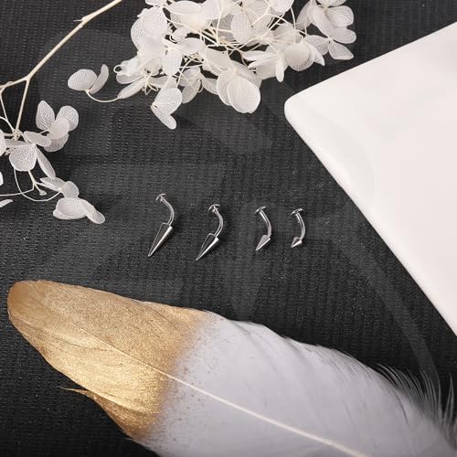 ZS 16G Devil Curved Barbell Lip Ring, Stainless Steel 6/8/10/12mm Long Bar Belly Button Ring, Flat Back Tiger Teeth Vertical Labret Lip Rook Navel Piercing Jewelry3