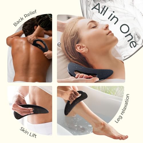 Image of Scienlodic Gua Sha Massage Tool with Handle (Resin) Larger Guasha Body Scraping Tool for Back Legs Neck Massage, Lymphatic Drainage, Cellulite Remove - Large Glitter Black