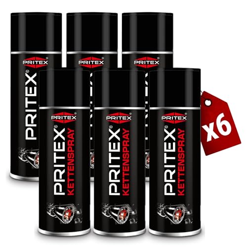 PRITEX – Kettenspray 6 x 400 ml für Motorrad & Fahrrad – Kettenfett bietet hohen Schutz vor Reibung, Verschleiß & Korrosion – Schmiermittel Spray mit sehr guter Haftung & Schmierleistung – Kettenöl