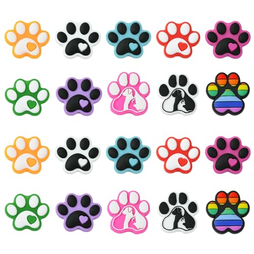 UR URLIFEHALL 20 Pcs 10 Styles Dog Paw Print Silicone Beads Puppy Paw Silicone Focal Beads Pet Footprint Beads for Pen Jewellery Crafts