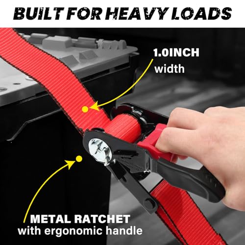 Image of Ratchet Straps (4 Pack) - 1in x 15ft Motorcycle Strap Tie Downs with 15ft Soft Loops - 2,100lb Break Strength Ratchet Tie Down Straps for Motorcycles, Truck, Cargo - Safety S Hook, Storage Bag