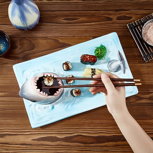 Image of Shark Plates, Upgraded 3-in-1 Shark Sushi Plate, Shark Sushi Plate, Shark Plate with Sauce Compartment, Food Safe Material, Microwave /Oven /Refrigerator /Dishwasher Safe (rectangular)