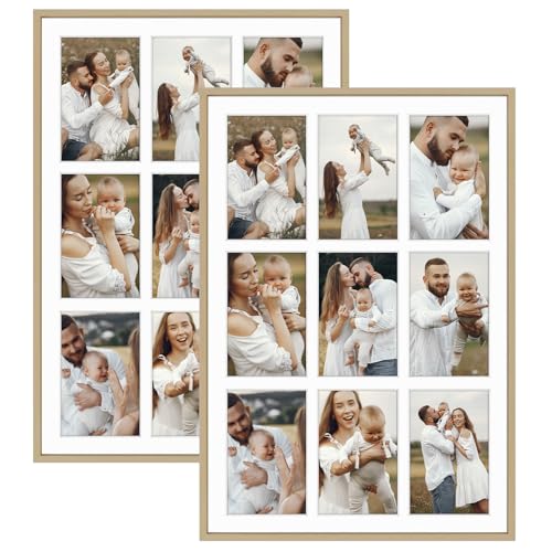 Golden State Art 13.6x19.7 Collage Frame for 9 4x6 Photos Gold 2 Pack