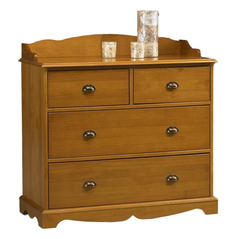 ACTUAL DIFFUSION Commode 4 Tiroirs Pin Miel Style Anglais avec Crédence L 96 H 91.6 P 42 cm