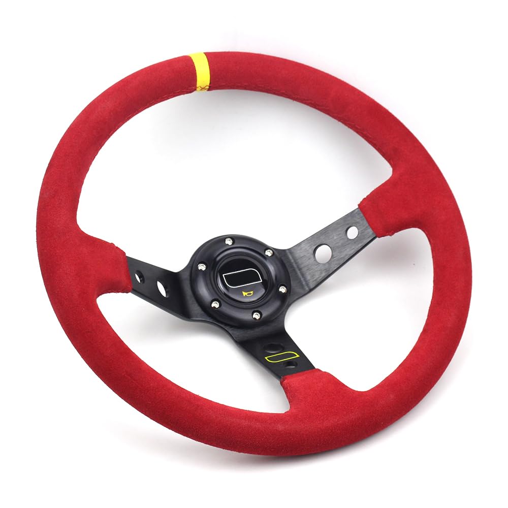 Volante Desplazado,Volante Coche 14 pulgadas rojas profundas Universal Racing Car Rally Rally Sport Sport Wheel
