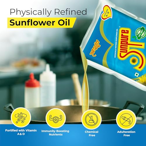 Image of Sunpure Physically Refined Sunflower Oil 1 Litre | Healthiest Cooking Oil | Edible Cooking Oil