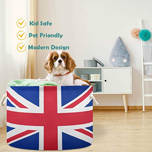 Image of visesunny Collapsible Large Capacity Basket British Flag Clothes Toy Storage Hamper with Durable Cotton Handles Home Organizer Solution for Bathroom, Bedroom, Nursery, Laundry,Closet