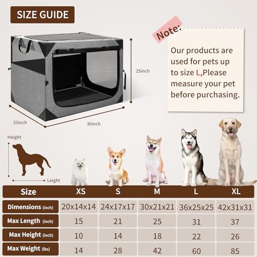XVISHX casinha de cachorro, casinha de cachorro grande de 36x25x25 polegadas para cães grandes ou mé