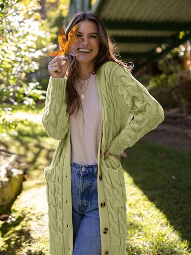 Image of PRETTYGARDEN Womens Cable Knit Button Long Cardigan Sweaters