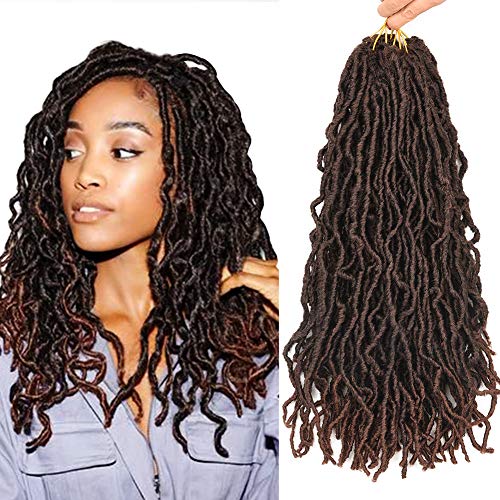 18 Inch Soft Faux Locs Crochet Hair 6 Packs Soft Goddess Faux Locs Pre-looped Wavy Dreadlocks Hair Extensions Low Temperature Synthetic Fiber 21 Strands/Pack - #M1B/30