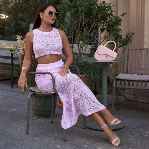 Eluwe Pink Maxi Skirt & Top, Two Piece Summer Set, Womens 2 Piece Outfits, Long Skirt, Womens Business Casual Clothing2